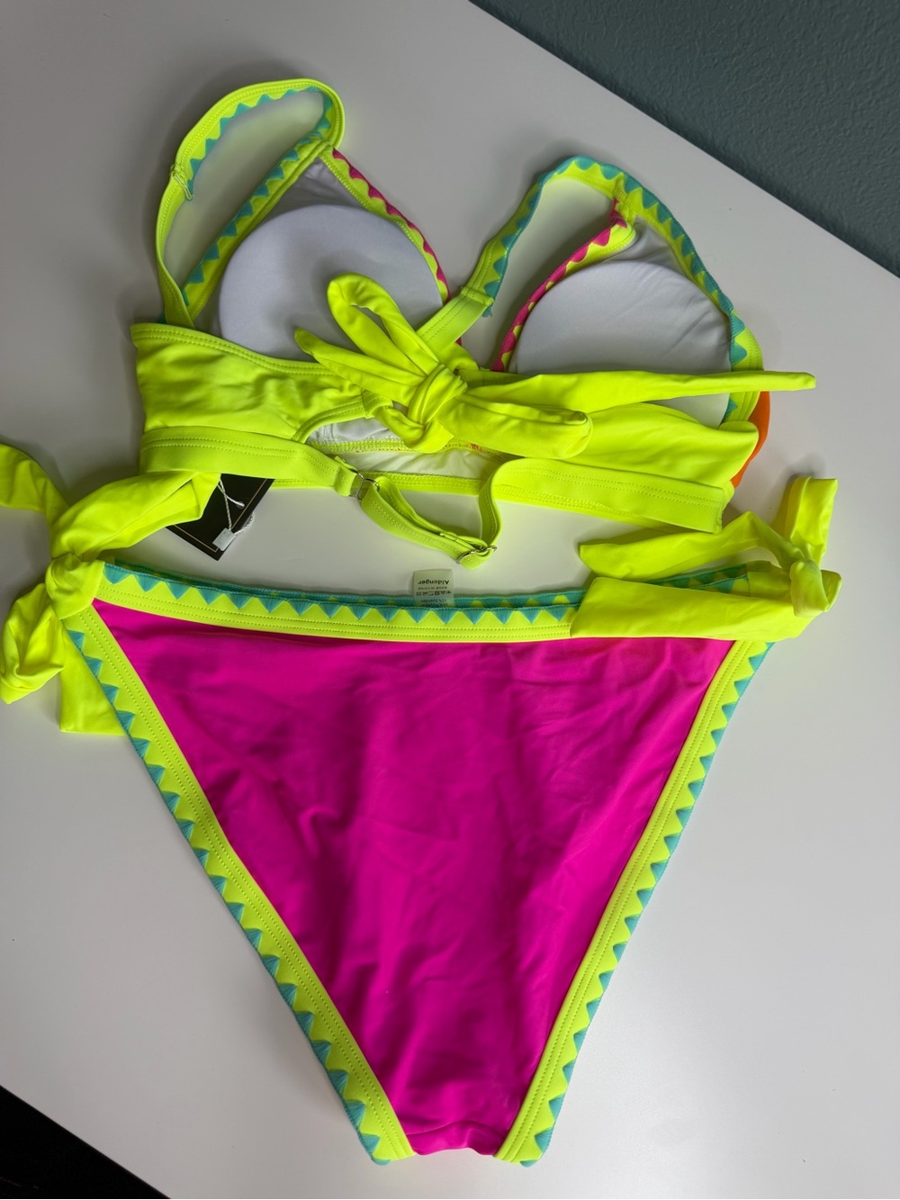 Aidonger Orange & Pink Shell Stitch Triangle Bikini Sz S - NWT - Picture 6 of 10